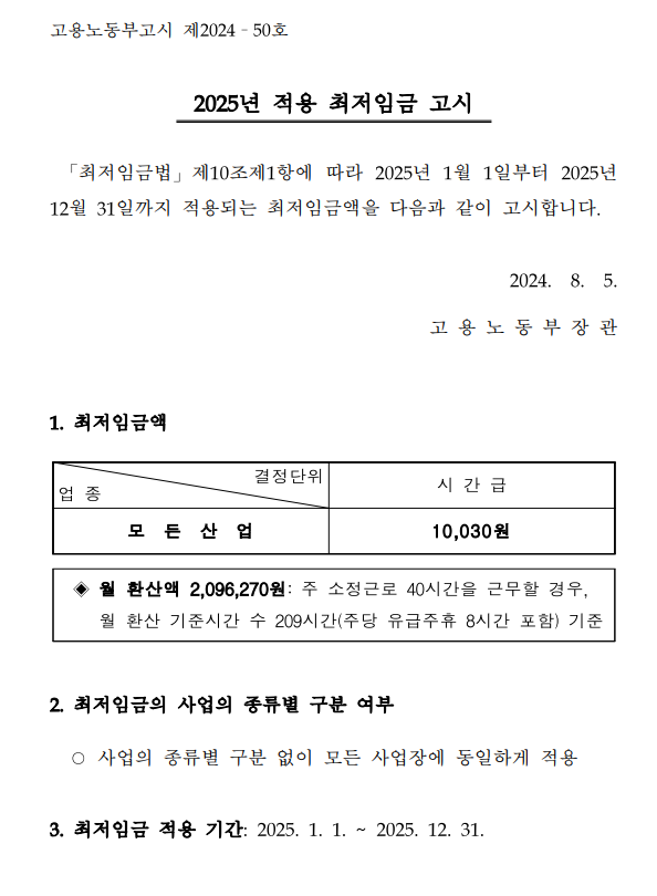 2025년 최저임금 고시